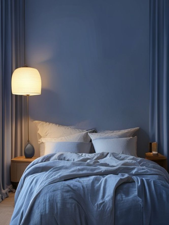 Serene bedroom environment with soft evening light and minimalist decor